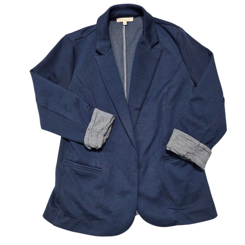 Skies Are Blue Knit Blazer Women S Navy Blue Open Front Contrast Cuff 21737